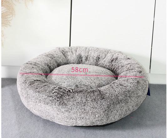 KFX-8786877 Round Grey Thickened Cat Bed for Cozy Winter Comfort - 58x58x18cm