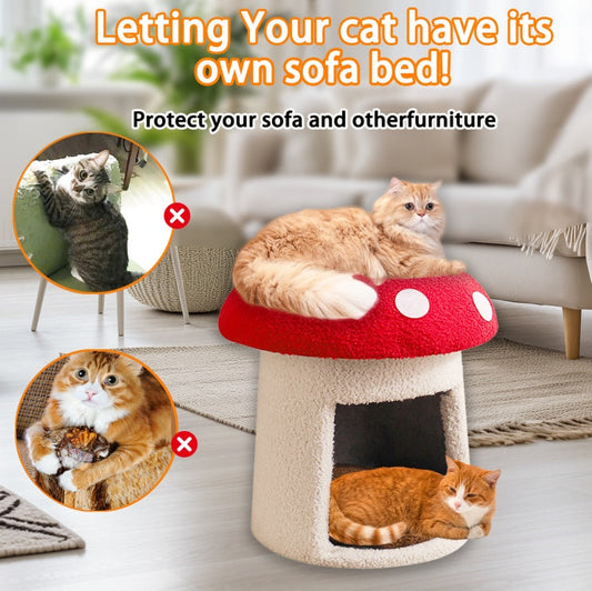 KFX-8788285 Extra Large Red Mushroom Cat Bed - Scratch-Resistant, Washable, All-Season Pet Seat for Cats