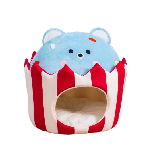 KFX-8798397 Cozy Warm Semi-Closed Cat Nest - Soft Cloth Cat Litter for Comfort and Relaxation
