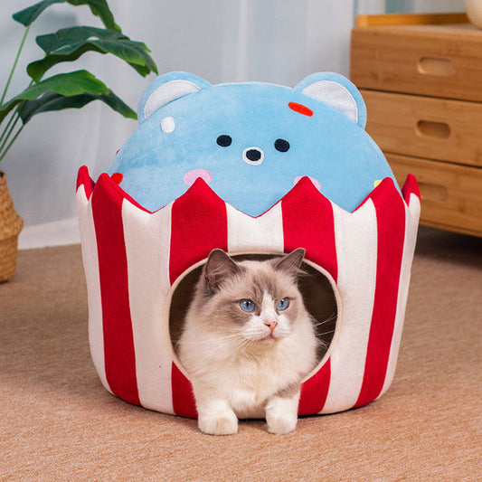KFX-8798397 Cozy Warm Semi-Closed Cat Nest - Soft Cloth Cat Litter for Comfort and Relaxation