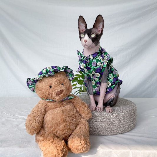 KFX-8817213 Summer Floral Cotton Dress for Sphinx Cats - Lightweight & Stylish
