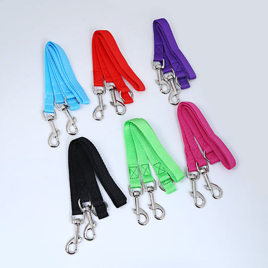 KFX-8819389 Multicolor Double Head Pet Leash, 90cm Nylon Design for Two Dogs