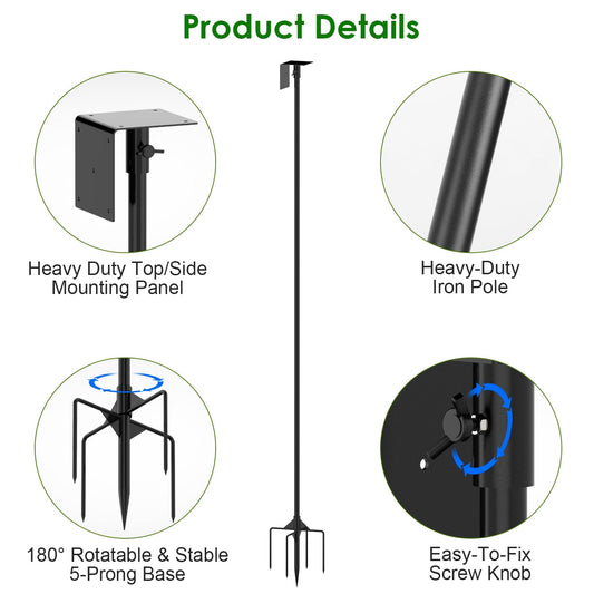 KFX-8821053 Height Adjustable Bird House Pole Kit with Stable 5-Prong Base for Outdoor Bird Feeders