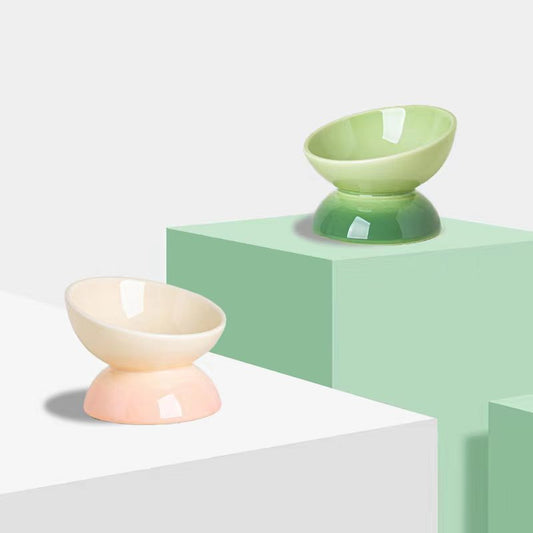 KFX-8821437 Ceramic Cat Bowl with Oblique Mouth and Cervical Spine Protection in Gradient Colors