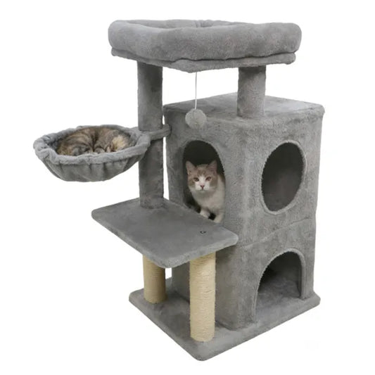 KFX-8830781 Multi-Level Cat Tree with Condo, Scratching Posts, and Anti-Toppling Device - Light Gray 33.5"