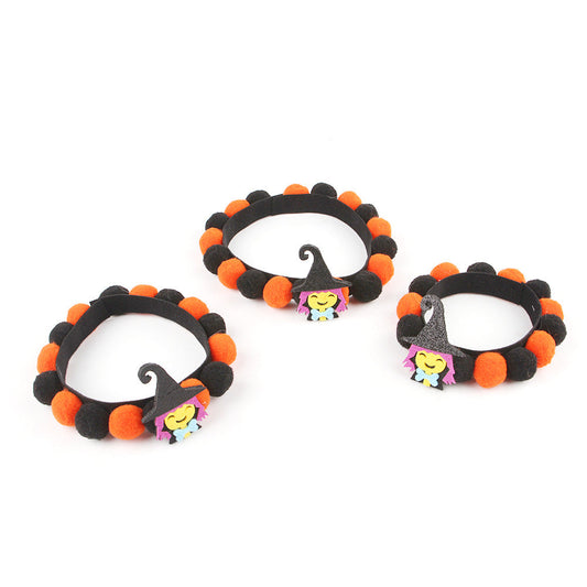 KFX-8856125 Halloween Pet Fur Ball Collar with Pumpkin and Bow Designs - Multiple Sizes Available