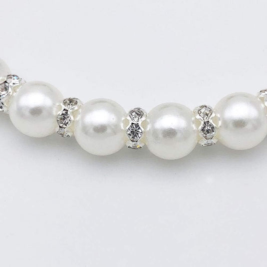 KFX-8861373 Elegant Pearl and Rhinestone Necklace for Small Dogs and Cats - Adjustable Bling Collar with Ribbon Bow