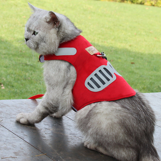 KFX-8863165 Soft Suede Cat Harness with Reflective Design and Traction Rope