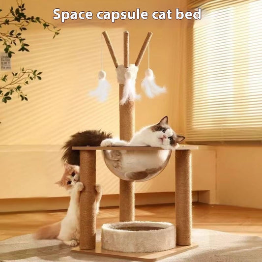 KFX-8873661 Luxury Wooden Cat Climbing Frame with Integrated Space Capsule Design