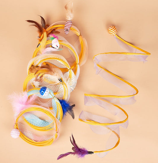 KFX-8874685 Cat Tunnel with Feather Mouse Toy - Durable Plastic Set in Various Colors (20cm & 25cm)