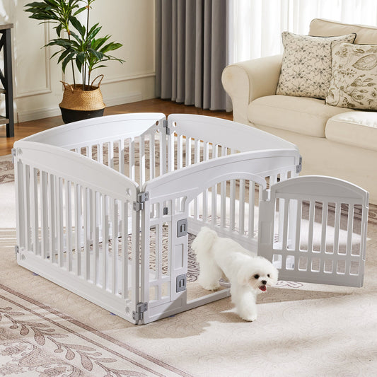 KFX-8876989 Pet Playpen for Small to Medium Dogs - Portable 4 & 6 Panel Design in White and Black, Safe and Easy to Clean