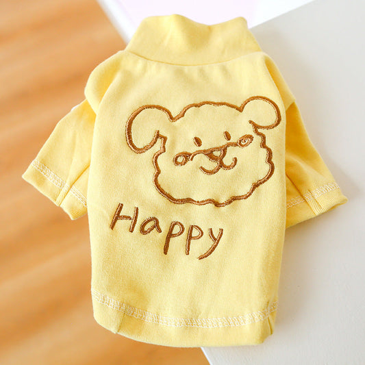 KFX-8881725 Happy Puppy Bottoming Shirt for Pets - Blue and Yellow, Polyester Fabric, Various Sizes Available