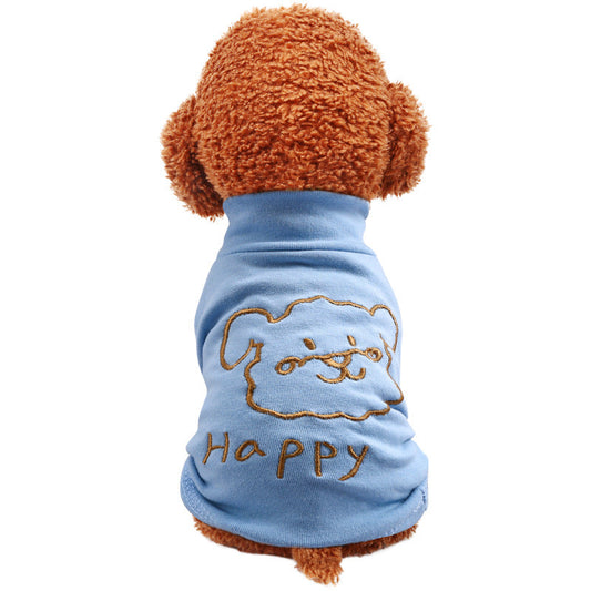 KFX-8881725 Happy Puppy Bottoming Shirt for Pets - Blue and Yellow, Polyester Fabric, Various Sizes Available