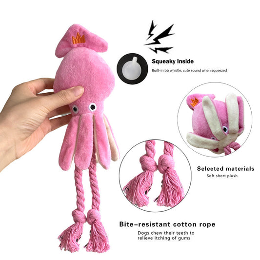 KFX-8894141 Squeaky Pink Squid Plush Dog Toy for Small to Medium Dogs - Durable Corduroy Chew & Fetch Toy