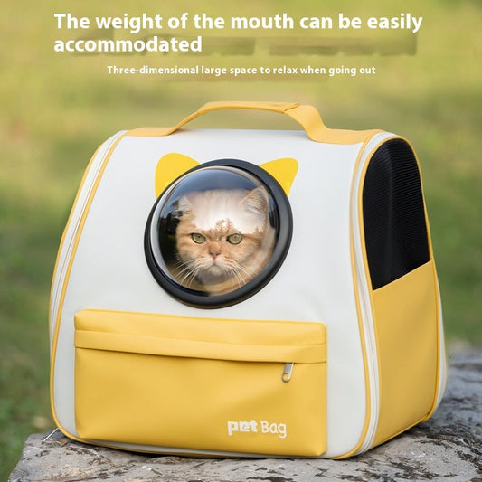 KFX-8898877 Large Capacity Portable Cat Backpack in Solid Colors - Yellow, Blue, Gray, Medium Hard Oxford Cloth, Up to 7.50kg
