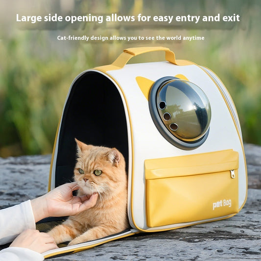 KFX-8898877 Large Capacity Portable Cat Backpack in Solid Colors - Yellow, Blue, Gray, Medium Hard Oxford Cloth, Up to 7.50kg
