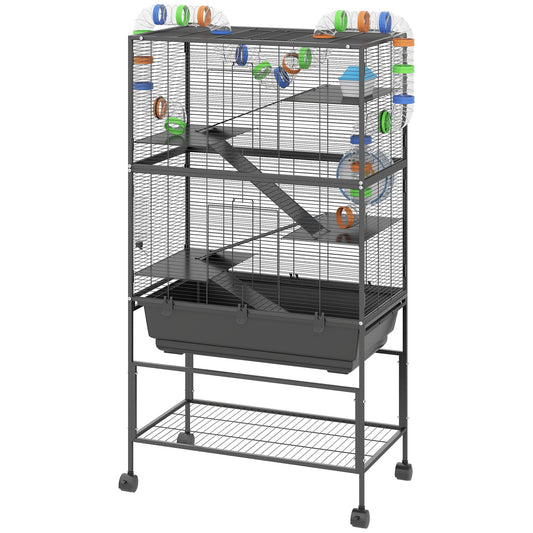 KFX-8906045 5-Tier Hamster Cage with Rolling Wheels, Deep Tray, Exercise Wheel, Hut, and Tube System