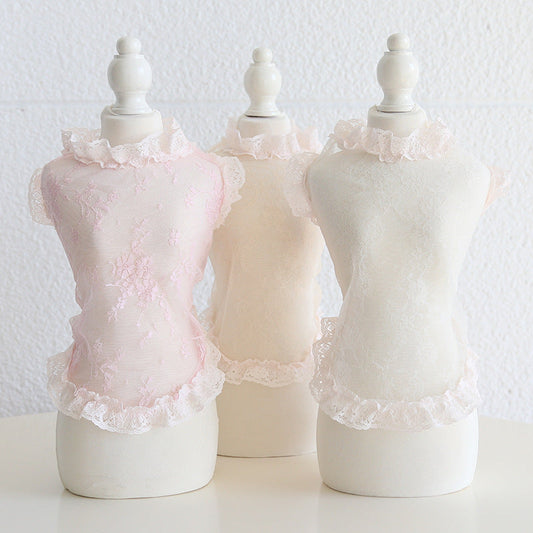 KFX-8913725 Lace Yarn Pet Vest for Dogs and Cats - Anti-Lint, Available in Pink, Apricot, and White, Sizes XS-XL