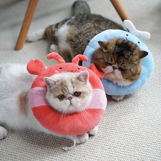 KFX-8915901 Soft Cloth Cat Shame Collar in Cartoon Design - Elizabethan Circle Style, Sizes S to L