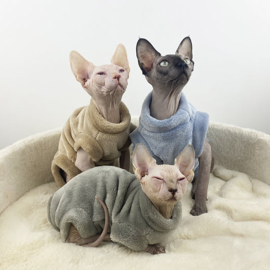 KFX-8918973 Flannel Thermal Jacket for Hairless Cats - Gray Blue Coffee Color, Size L to XXL