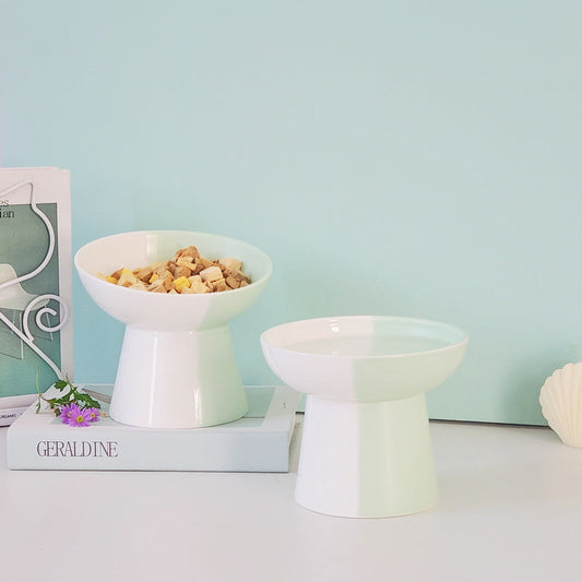 KFX-8919869 Ceramic Slant Mouth Dog and Cat Food Bowl Set in Color Block Design, Available in Multiple Colors