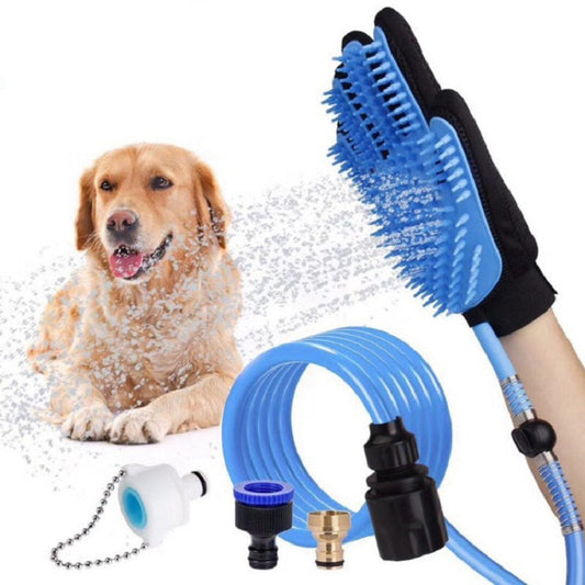 KFX-8921533 Handheld Pet Shower Head with Massage Gloves for Dogs, Cats, and Horses