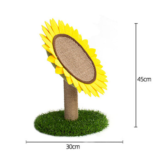 KFX-8926909 Sunflower Cat Scratching Post with Sisal-Covered Claw Scratcher and Artificial Grass Base