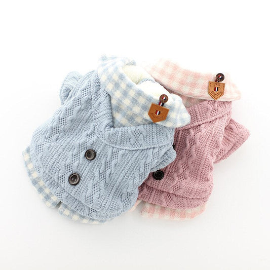 KFX-8943293 Woolen Plaid Dog Sweater for Casual Wear, Soft and Comfortable Two-Piece Look