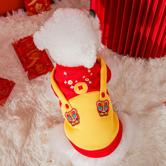 KFX-8951741 Cute Red Fleece Cat Sweater with Tiger Patch for Chinese New Year, Multiple Sizes Available