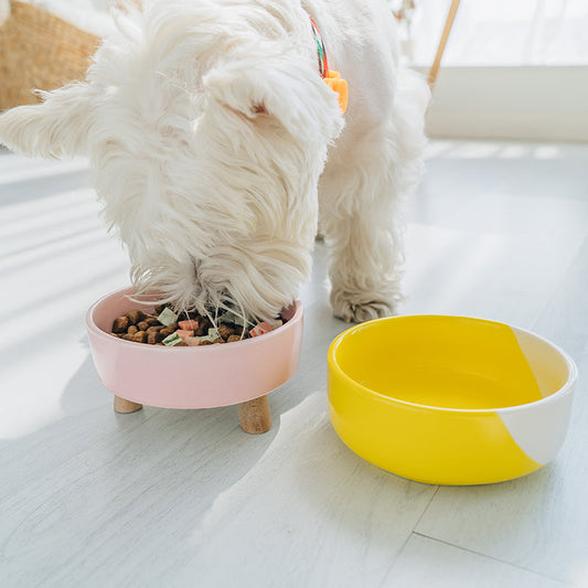KFX-8962365 Ceramic Dog and Cat Bowl Set with Wooden Stand for Food and Water