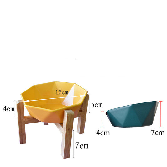 KFX-8968125 Ceramic High-Footed Cat Food Bowl with Bamboo Wood Base, 250g Capacity