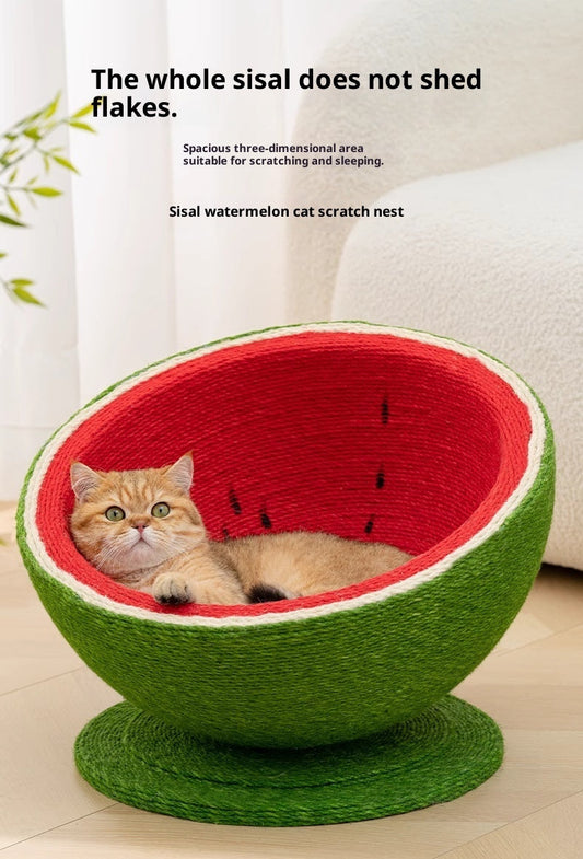 KFX-8977725 Large Watermelon Cat Nest with Integrated Sisal Scratching Board and Toy