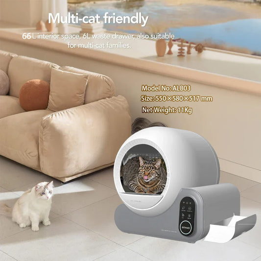 KFX-900627 Self-Cleaning Portable Cat Litter Box with App Control and Anti-Splashing Design