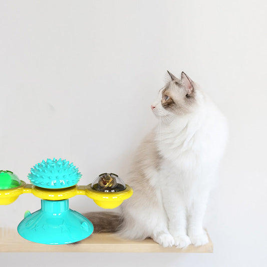 KFX-9007293 Cat Rotating Windmill Scratching Toy with Suction Base and Luminous Ball
