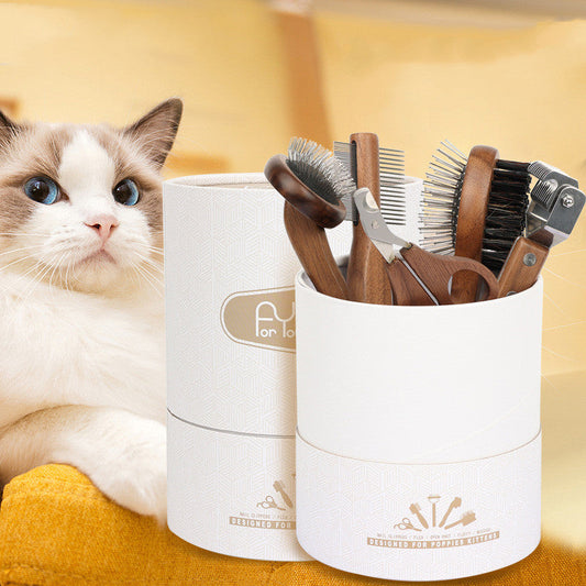 KFX-9017789 Pet Dog and Cat Grooming Knot Massage Comb Set with Nail Clippers and Storage Bucket