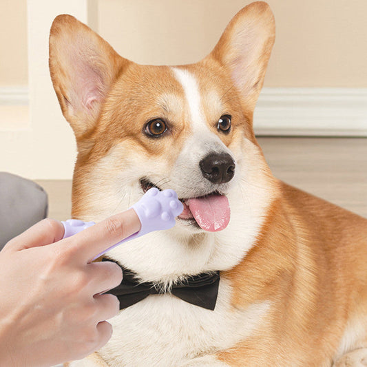 KFX-9019837 Finger Toothbrush for Small Dogs - Tooth Stain Removal - TPR Material - Pink, Yellow, Purple