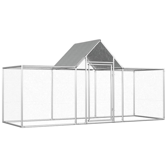 KFX-9040829 Spacious Silver Galvanized Steel Chicken Coop - 3x1x1.5 m with Lockable Door and Mesh Design