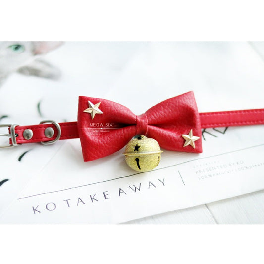 KFX-9041469 Leather Cat Bow Tie with Bell Options for Small and Medium Pets