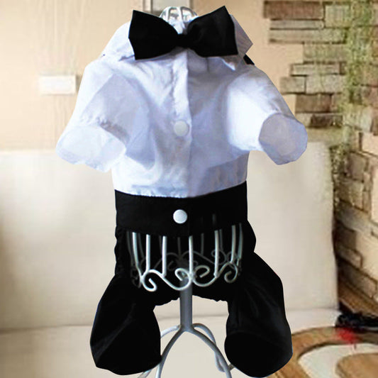 KFX-9051325 Stylish Black Bow Tie Suit Bib for Male Dogs - Sizes S to XXL