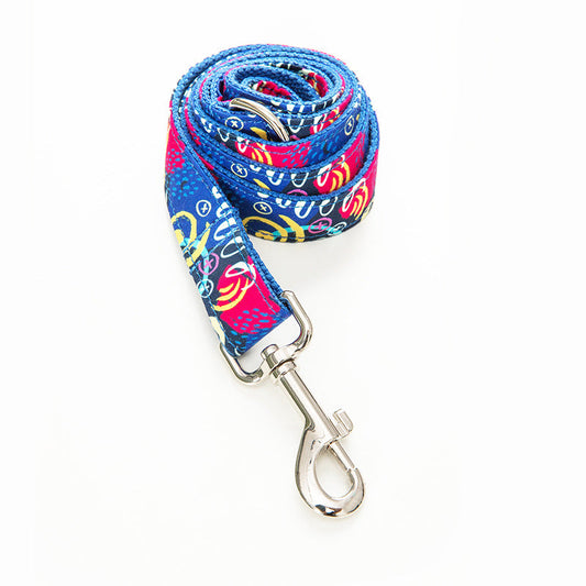 KFX-9066045 Graffiti Print Pet Collar and Leash Set in Blue for All Pets