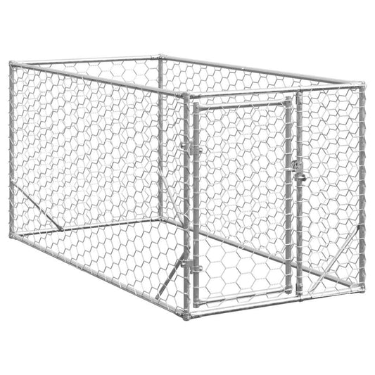 KFX-9076029 Galvanized Outdoor Dog Kennel with Door - 2x1x1 m, 7x11 cm Mesh Size