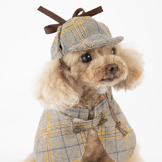 KFX-9081917 Cute Camel Detective Cloak for Dogs - Cotton Outfit with Hat, Sizes S, M, L
