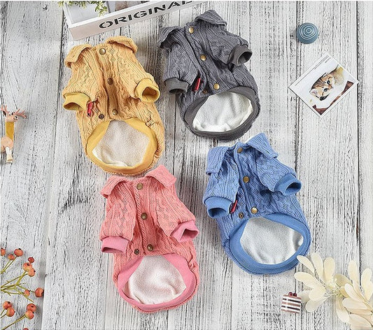 KFX-9091261 Cozy Polyester Knit Dog Clothes for Autumn and Winter in Blue, Yellow, Pink, and Gray