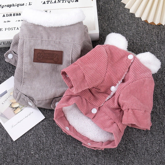 KFX-9093821 Warm Lambswool Vest for Dogs and Cats - Fleece Lined Pet Clothing in Gray and Pink, Sizes XS to XXL