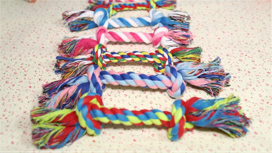 KFX-9099837 Durable Cotton Rope Dog Toy with Double Knot Design - 15cm Bone Shape