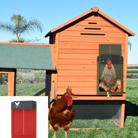 KFX-9114173 Automatic Chicken Coop Pet Door in Brown and Red Plastic