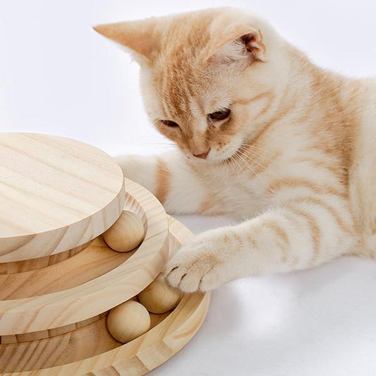 KFX-9115965 Indoor Multi-Activity Cat Playground with Scratch Post, Soft Groomer, and Ball Track