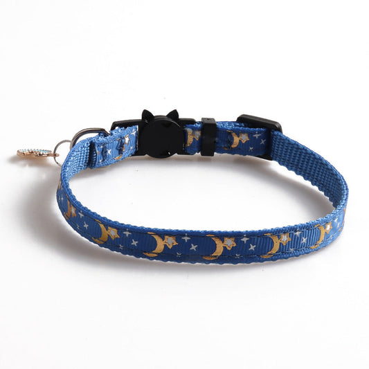 KFX-9127997 Adjustable Nylon Cat Collar with Star and Moon Design, Available in Multiple Colors