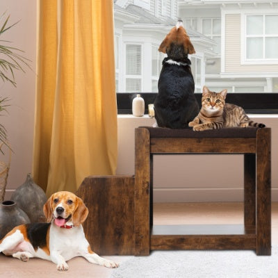 KFX-9135421 Multi-Level Pet Bunk Bed with Removable Steps, Cushion, Scratch Pad - Ideal for Dogs and Cats