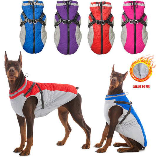 KFX-9136317 Waterproof Fleece-Lined Zip-Up Jacket for Dogs – Sizes S to 5XL in Blue, Pink, Purple, and Red